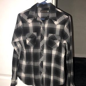 NEW women’s Roper Plaid button up shirt black white gray size medium